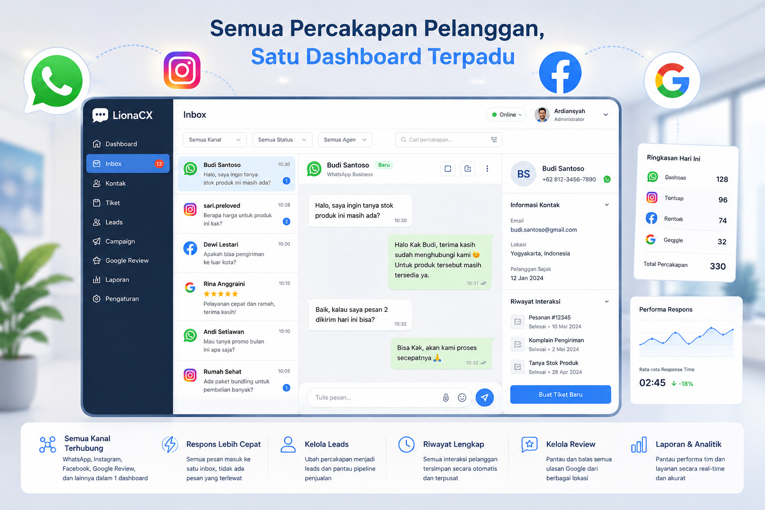 Cara Mengelola WhatsApp, Instagram, Facebook, dan Google Review dalam Satu Dashboard